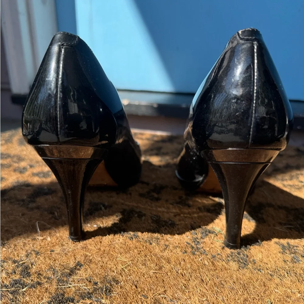 Cole Haan NIKE Air Black Patent Leather Peep Toe Heel Size 7